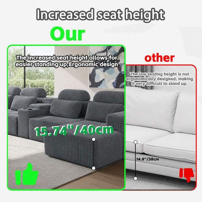 U-Shaped Sectional Sofa With Chaise Lounge And Cup Holders