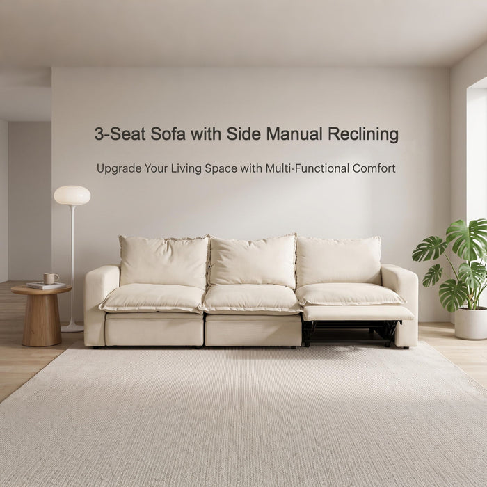 Plush Pillow Top Reclining Sofa, 3 Seat - Cream Beige