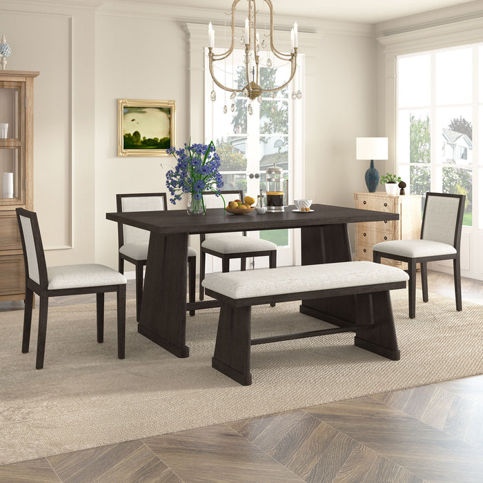 Dining Set With Rectangular Table, 4 Upholstered Chairs & 1 Padded Bench