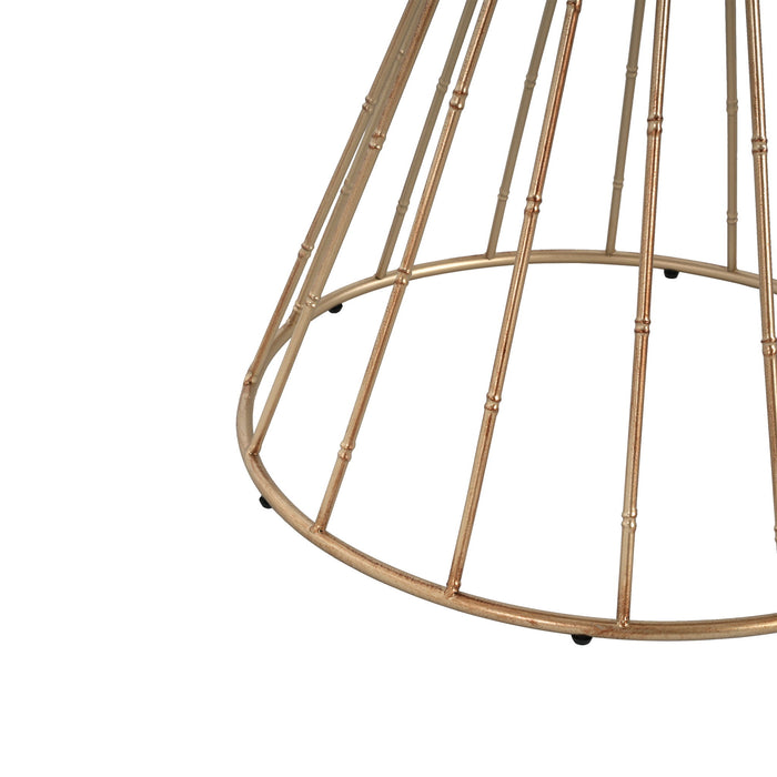 Hollow - Edge Retro Art Pine Side Table With Antique And Natural Color, Iron And Pine Construction - Antique Gold / Natural