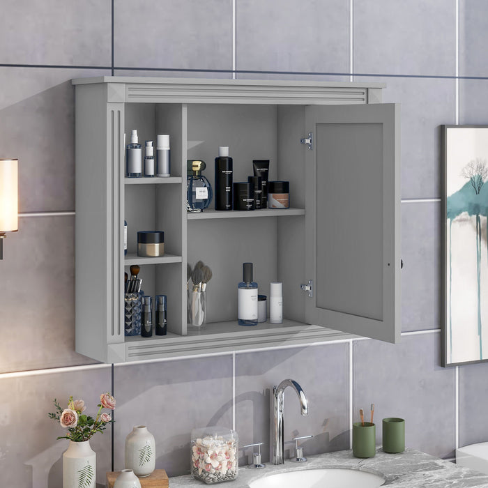 Wall Mounted Bathroom Storage Cabinet With Mirror, Cabinet With 6 Open Shelves And Adjustable Interior
