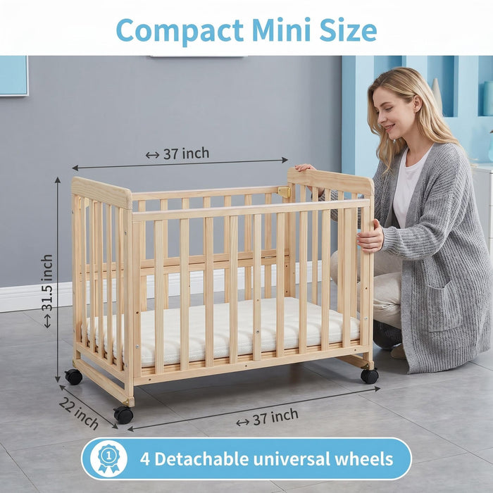 Portable Bedside Bassinet With 3 Adjustable Heights, Mini Crib For Newborns - Natural Wood