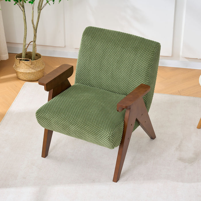 V-Shaped Armrest Accent Chair - Brown / Green