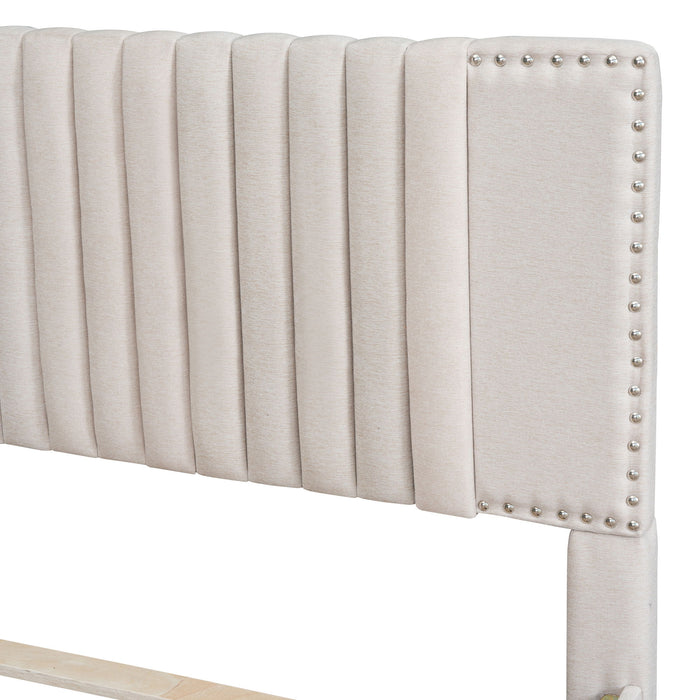 Upholstered Platform Bed With Drawers, Classic Headboard Design