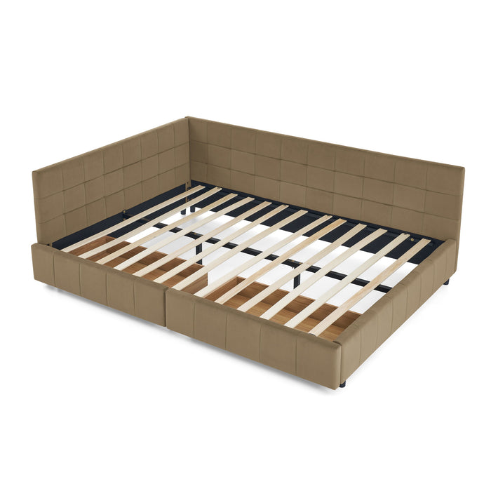 Storage Upholstered Tufted Bed Frame With Backrest And Armrests