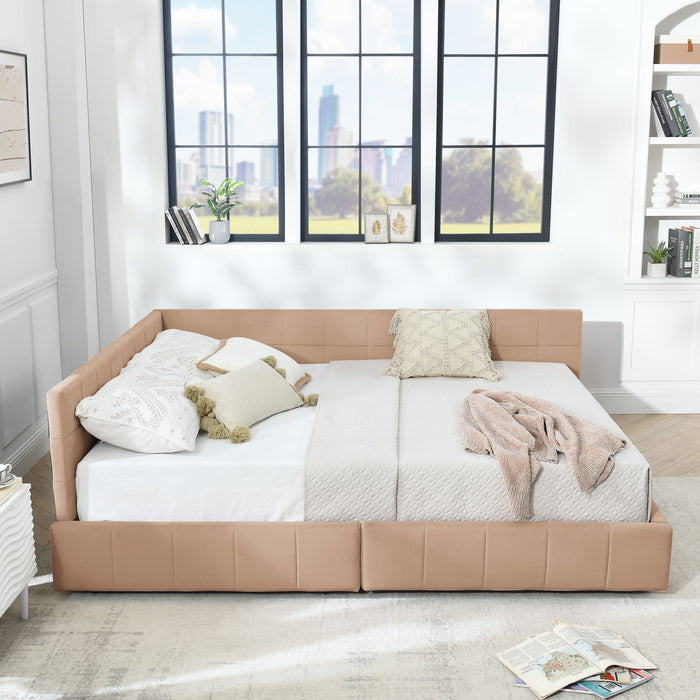 Mid-Century Storage Upholstered Tufted Bed Frame With Backrest And Armrests
