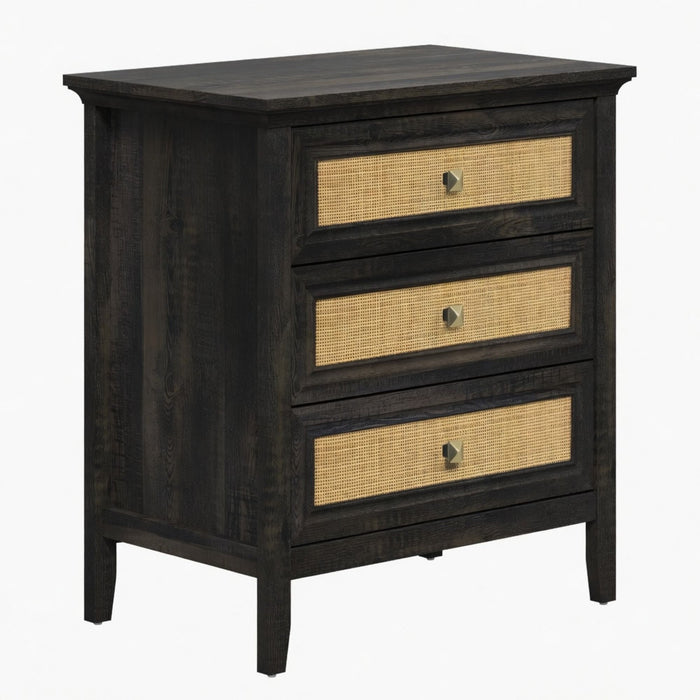 Nightstand With 3 Drawers, Tall End Table - Brown