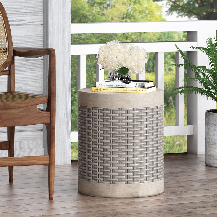 Outdoor Lightweight End Table Round Concrete Outdoor Side Table - Natural