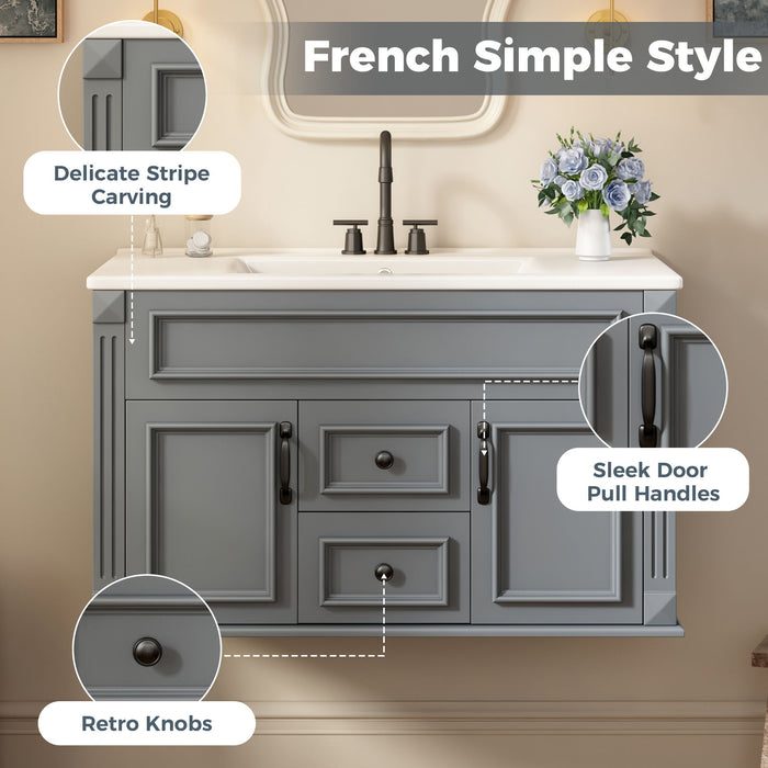 French Simple Style Wall Mounted Bathroom Cabinet With Sink