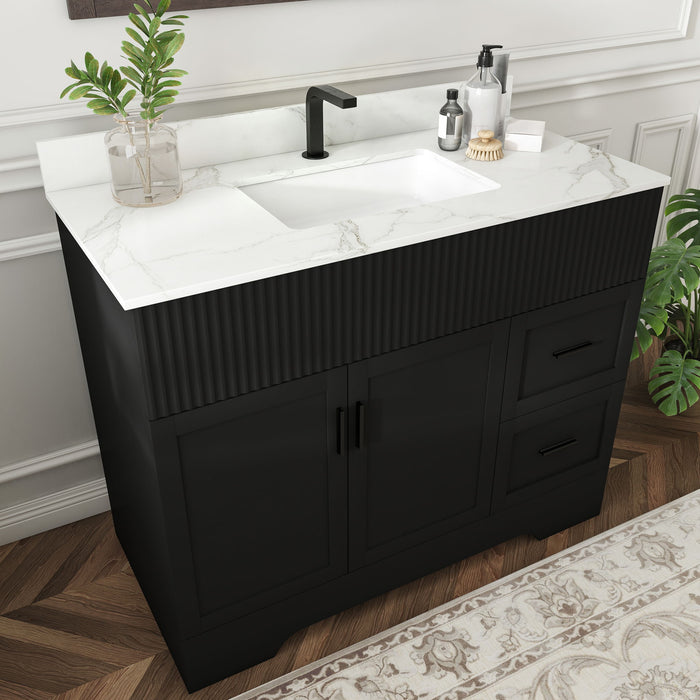 Bathroom Vanity Set, Fluted Cabinet, Soft Close Doors, Single Faucet Hole, Sink Included - Black