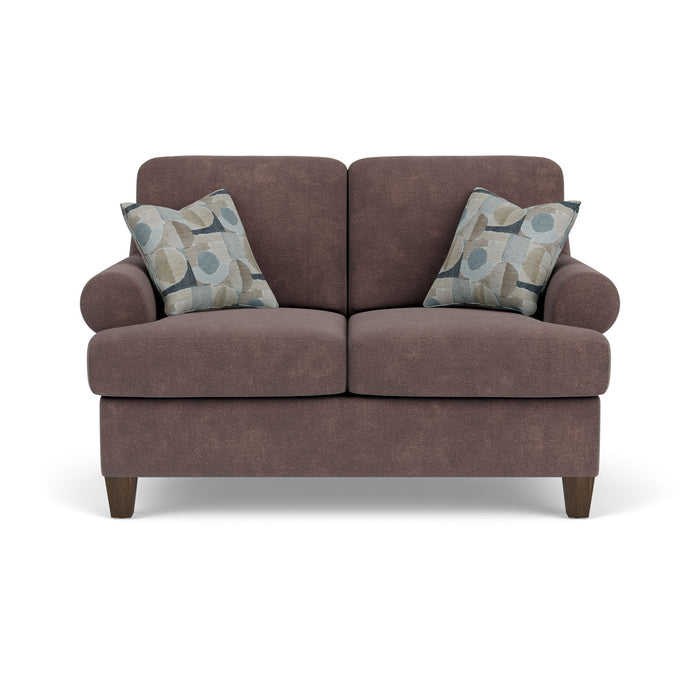 Moxy - Fabric Loveseat, T-Shaped Seat Cushion, Curved Sock Arms