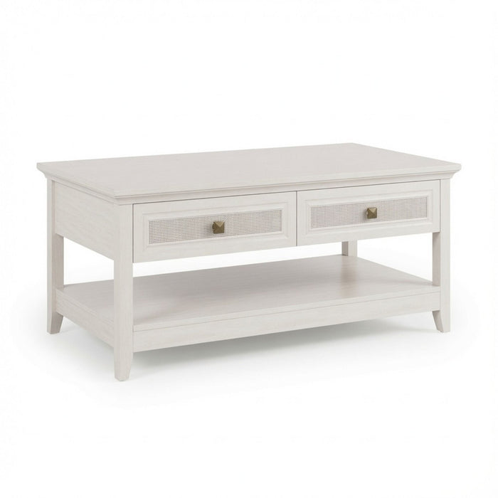 Coffee Table With Drawers & Storage Shelf - White