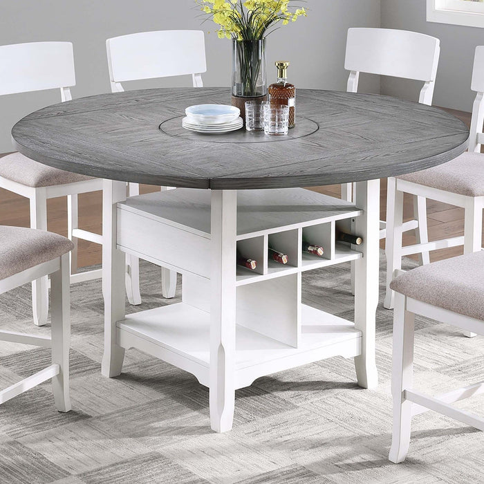 Counter Height Dining Table With Built In Lazy Susan And Storage Shelves