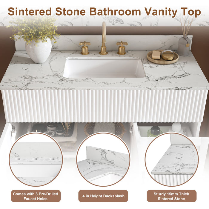 Bathroom Vanity Set, Fluted Cabinet, Soft Close Doors & Drawers, 3 Faucet Holes, Sink Included - White