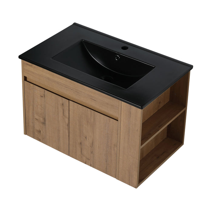 Wall Mounted Bathroom Vanity With Basin And Adjustable Open Shelf