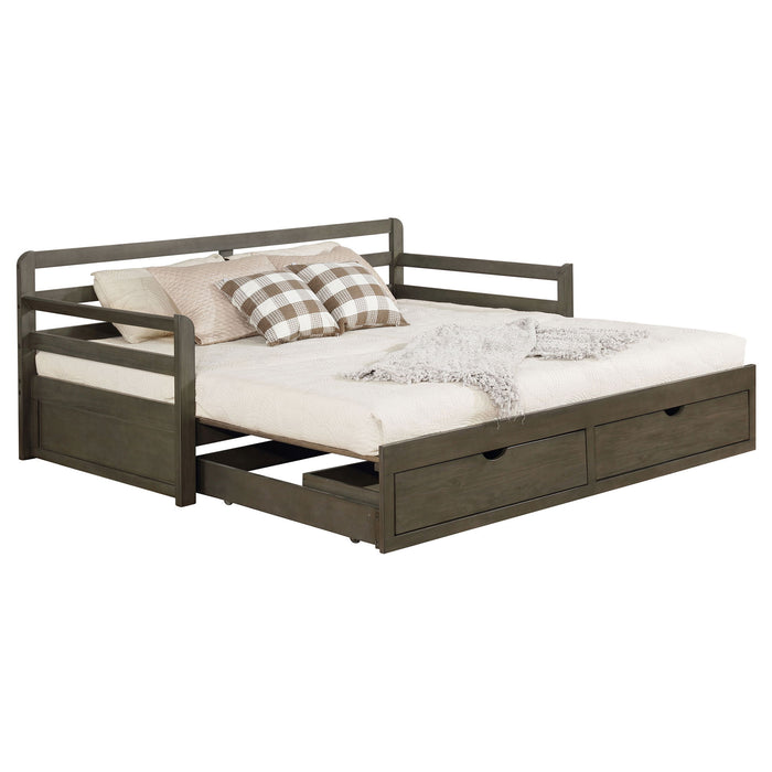 Twin Long 2 Drawer Daybed With Extendable Trundle, Storage Drawers, Fits Standard Mattress - Gray