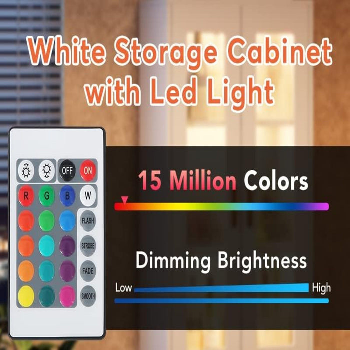 Bookcase With Doors, Drawers & RGB LED Light Tall Storage Cabinet For Living Room - White