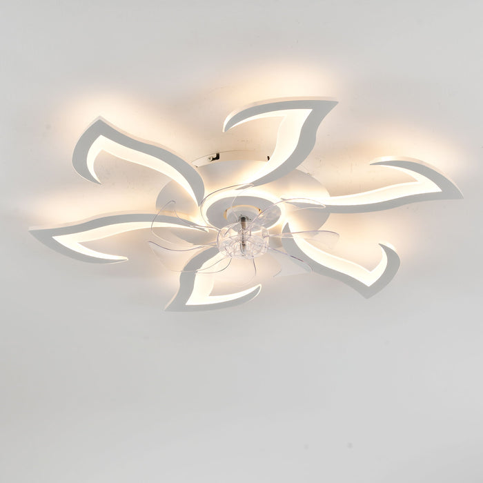 Flower Ceiling Fan With LED Dimmable Light, Flush Mount Ceiling Fan With Remote Control, Low Profile Design, 6 Speeds, Timing Function