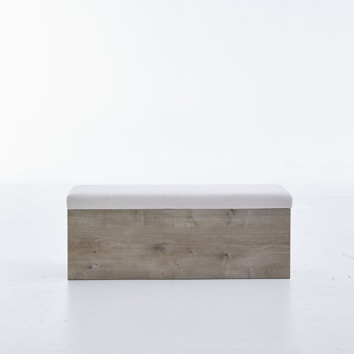Shelton - Upholstered Flip Top Storage Bench - Ivory / Light Gray / Camel Oak