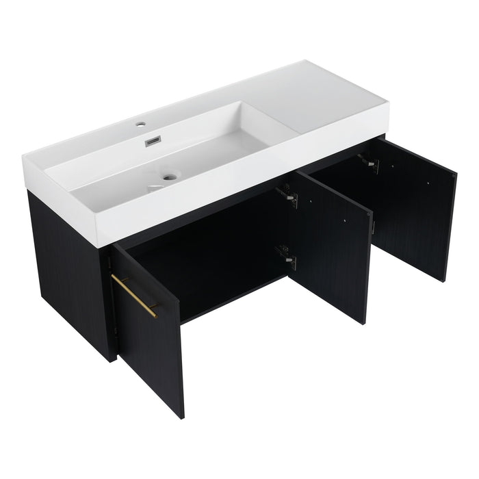 Contemporary 48" Wall Mounted Bathroom Vanity With Resin Sink And Soft Closing Doors And Line - Black Chestnut