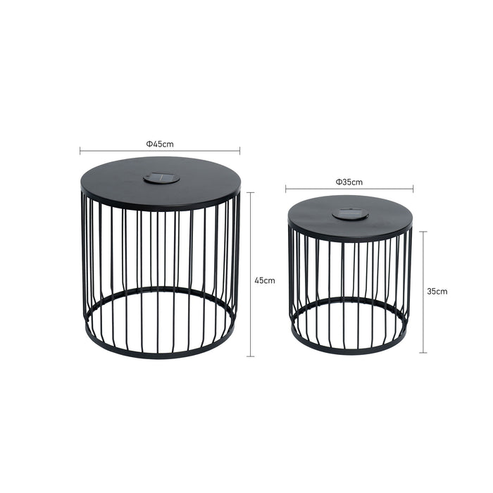 Solar Powered Nesting Side Table Set - Black