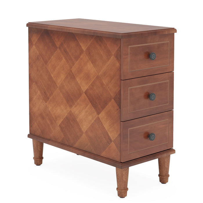 Narrow End Table With 3 Drawers, Compact Design For Small Spaces - Brown