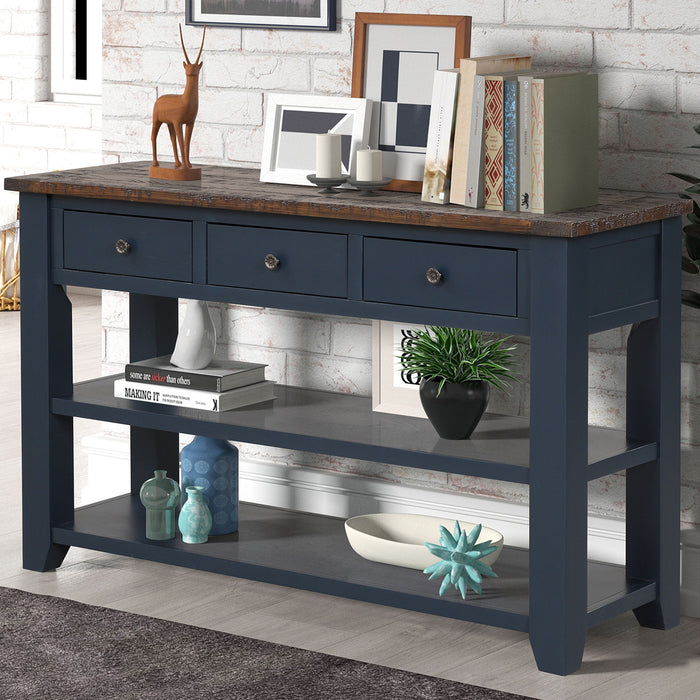 49'' Rectangular Solid 3 Drawer 2 Shelf Console Table - Blue