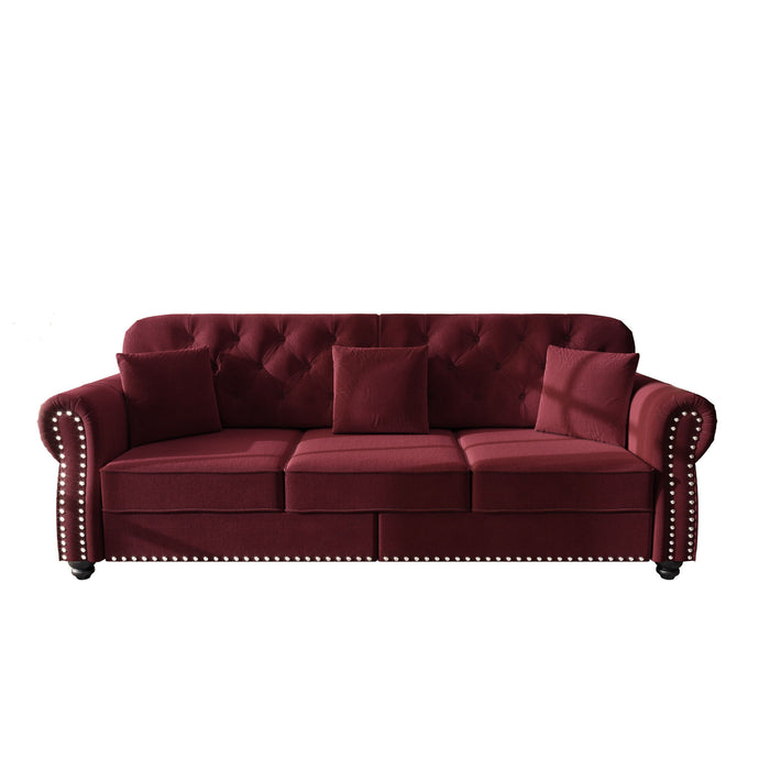 Upholstered Sofa Set With Nailhead Trim And Rolled Armrests, Includes Pillows