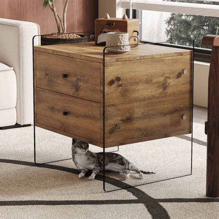 Double Drawer Bedside Table - Wood