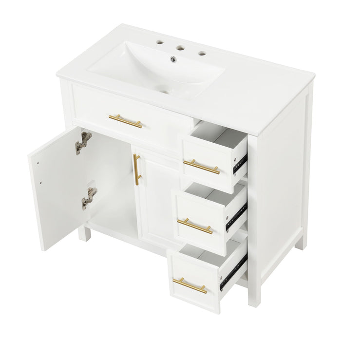 Modern Bathroom Vanity With Sink Top, 2 Doors And 3 Drawers