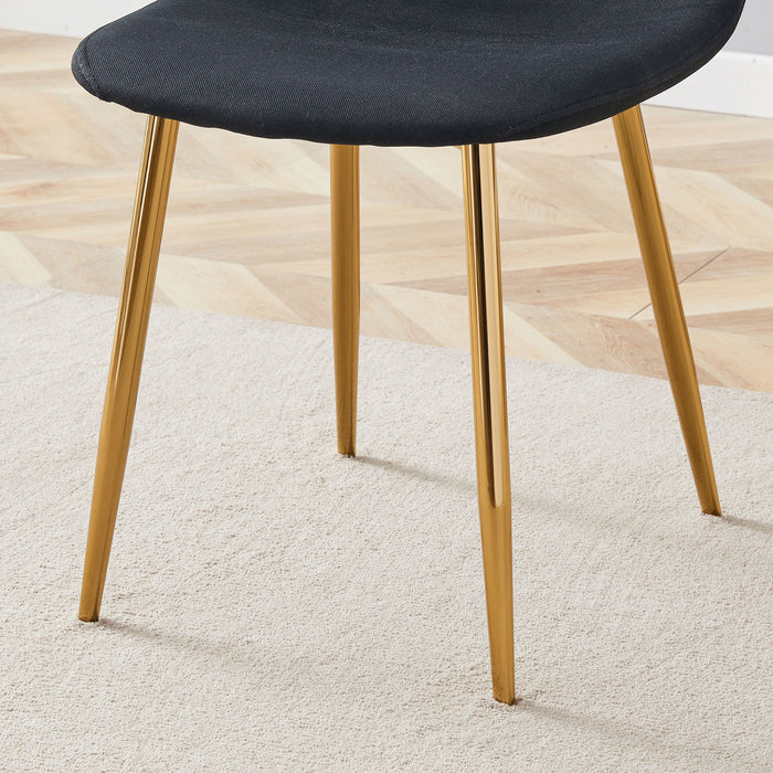 Luxury Simple Chair (Set of 4) Linen Cotton High Resilience Dining Chair With Metal en Legs - Black / Gold
