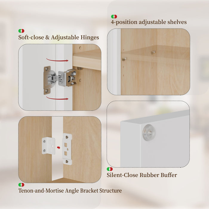 Shaker Wall Cabinet With Soft Close Hinges, Adjustable Shelves, Double Door