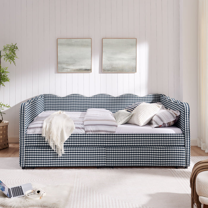 Gingham Daybed With USB Charging Port, Wave-Shaped Design