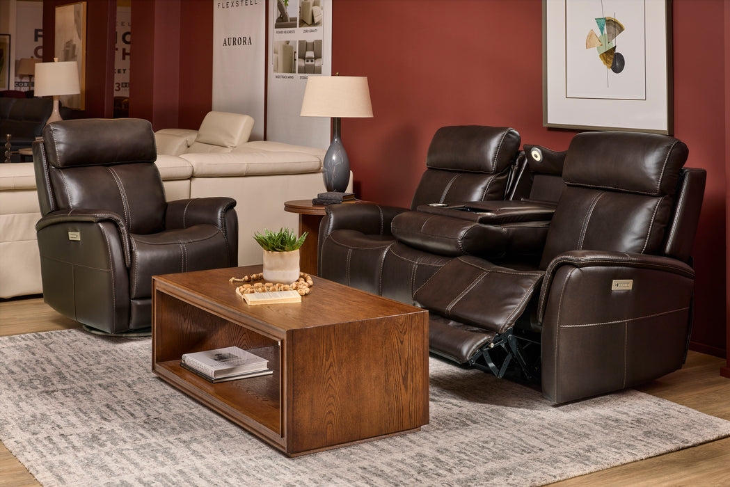 View - Power Reclining Sofa With Console, Power Headrest & Lumbar