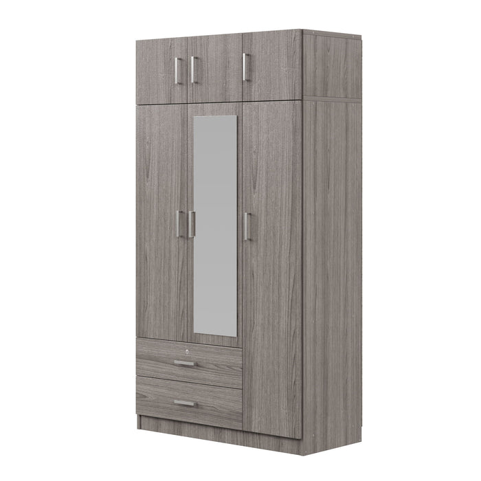 Modern 3 Door Mirror Wardrobe With 2 Drawers And Top Cabinet