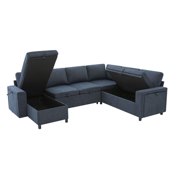 U - Shaped Convertible Sectional Sofa Bed With Storage, USB Charger & Cup Holders