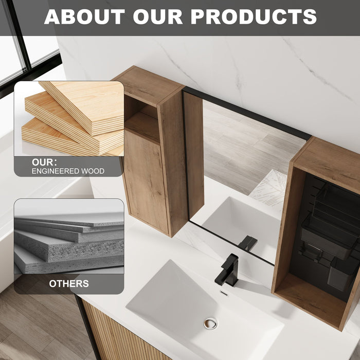 41.6" Wall Mounted Bathroom Cabinet With Soft Close Door, Storage Cabinet Featuring - Imitative Oak