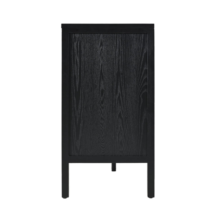 Stylish Storage Cabinet Sideboard With Unique Geometric Circle Door Design - Black