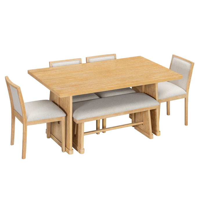 Dining Set With Rectangular Table, 4 Upholstered Chairs & 1 Padded Bench