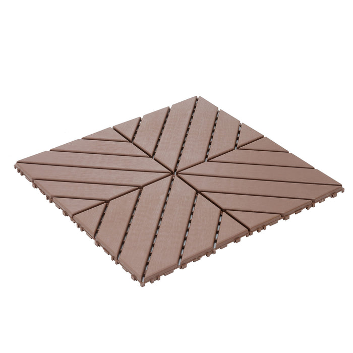 Interlocking Deck Waterproof Outdoor Patio Tiles (Set of 44) - Brown