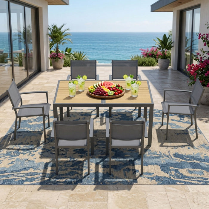 Rectangle Outdoor Patio Table With Slatted Top - Gray