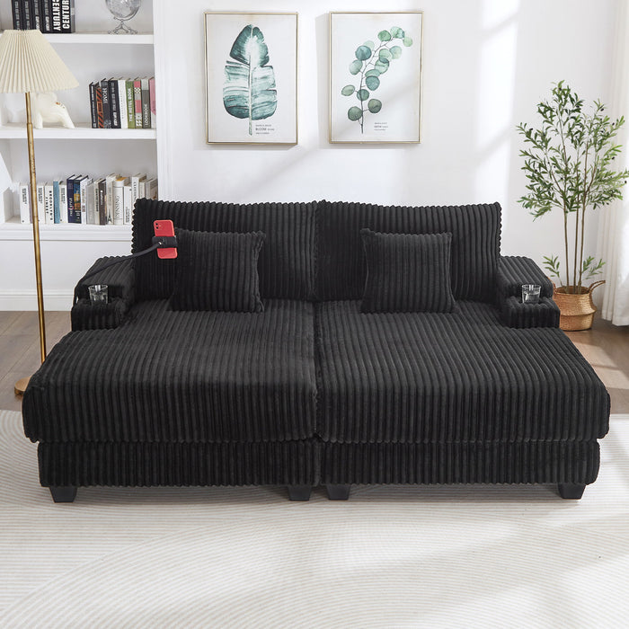 Modern Chaise Sofa With Adjustable Backrest, Cup Holders, Phone Holder & Storage Compartments For Living Room