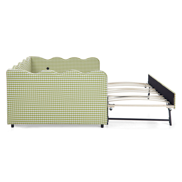 Gingham Daybed With USB Charging Port, Wave-Shaped Design