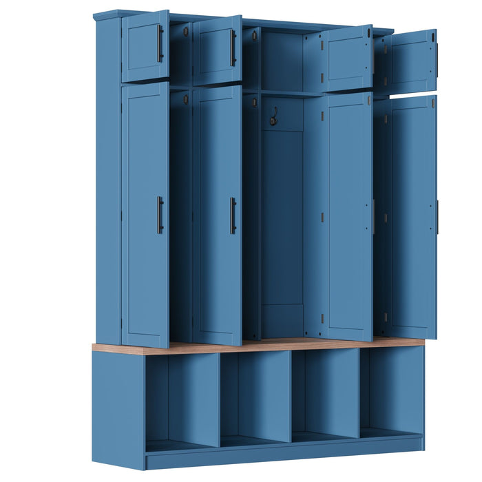 Farmhouse Hall Tree With 4 Hidden Hanging Hooks And 8 Doors