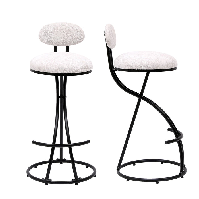 Round Print Bar Stools Upholstered Chairs For Kitchen (Set of 2)