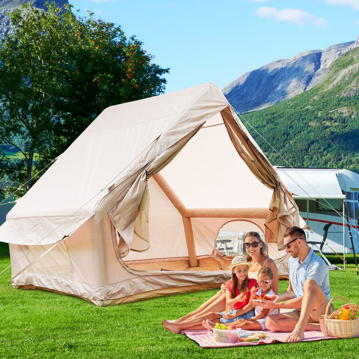 Inflatable Glamping Tent For 4 - 6 People, Waterproof Outdoor Tent With Pump - Khaki
