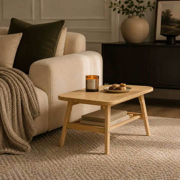Coffee Table With Double Layer Storage For Living Rooms - Wood