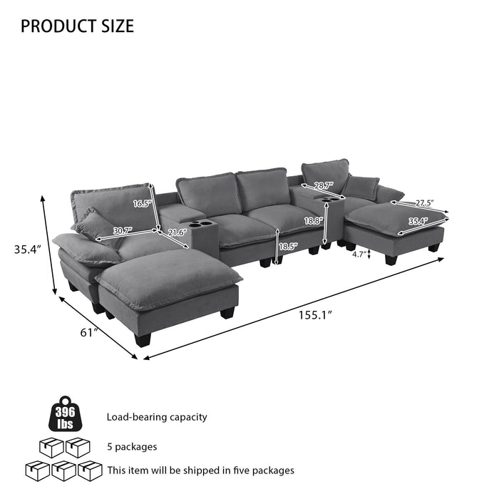 Modular Cloud Couch Sofa With Cup Holders & Storage, USB Port