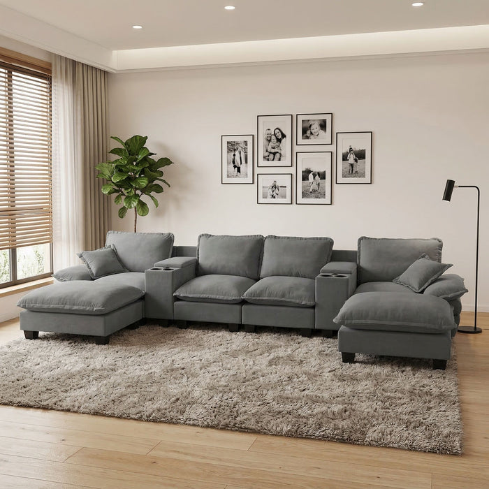 Modular Cloud Couch Sofa With Cup Holders & Storage, USB Port