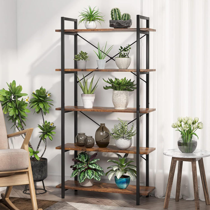 5 Tier Bookshelf Unit With Accents For Living Room - Black / Brown